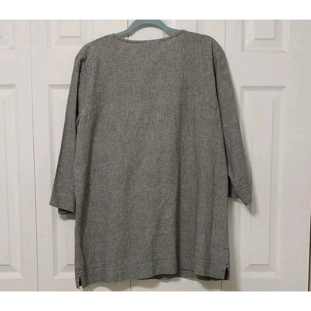 Hot Cotton Linen Minimalist Tunic Blouse Split Neck 3/4 Sleeve Neutral Boho Sz L - Picture 4 of 6